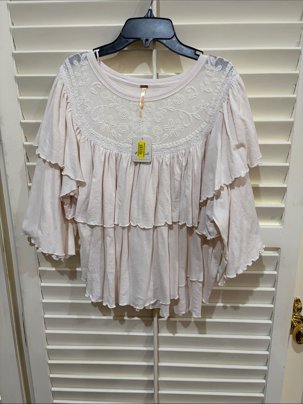 Free People Cream Yoke Ruffle Tunic Top - Women's Size Medium NWT